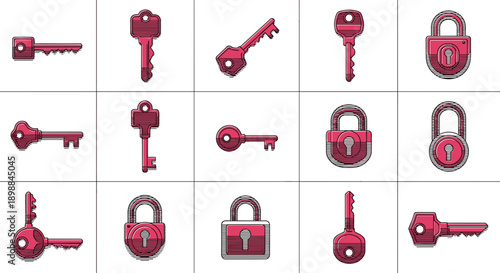 Collection of pink padlocks and keys