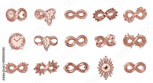 Collection of various decorative metallic knots and loops for crafts