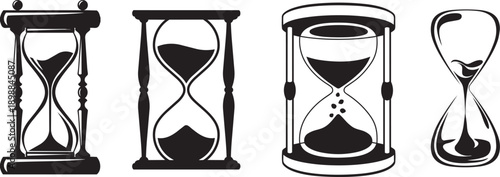 Time's passage depicted in Hourglass: A quartet of intricately designed hourglasses, each at a different stage of their cycle, symbolizes the ceaseless flow of time and the value of every moment.