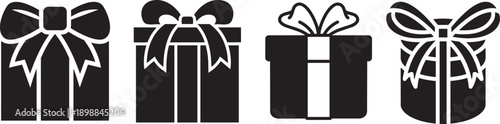 Gift Box Icons: A collection of meticulously crafted gift box icons, each adorned with elegant bows, perfect for adding a touch of festive flair to any design.