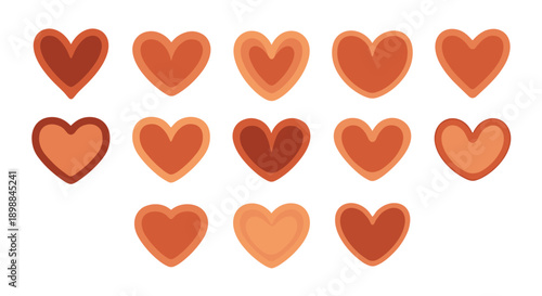 Collection of various heart shapes in different shades of red and pink