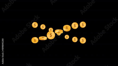 Smooth dollar coin loading icon animation featuring rotating gold coins in a circular loop. Perfect for finance apps, payment screens, UI loaders, banking visuals, and money-related interfaces.