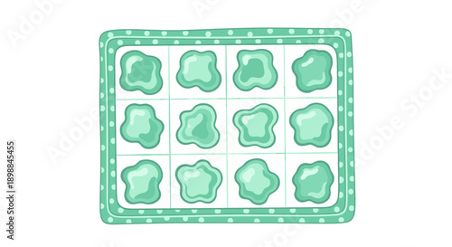 Top view of a baking tray with uncooked bread rolls a surface