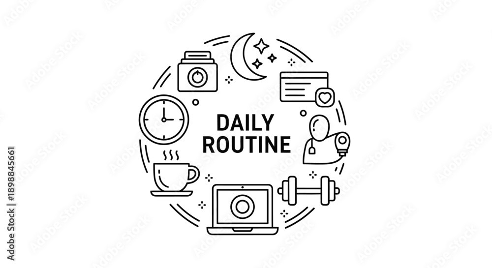 Obraz premium Daily Routine Icons in Circular Frame.