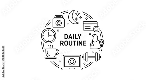 Daily Routine Icons in Circular Frame.