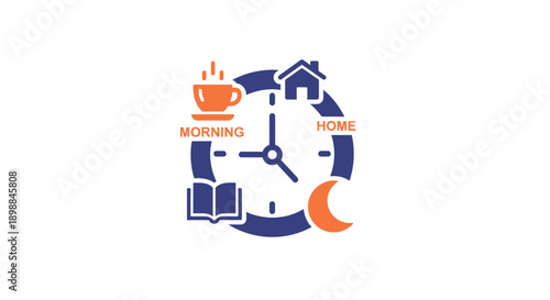 Daily Routine Clock with Morning and Night Symbols.