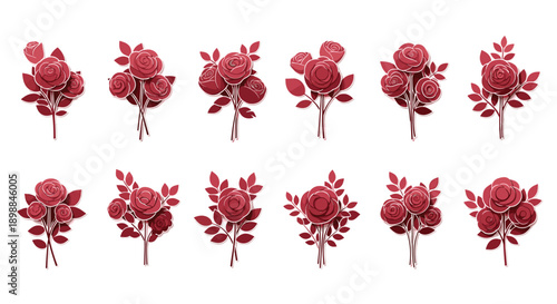 Collection of pink roses with detailed petals and green stems