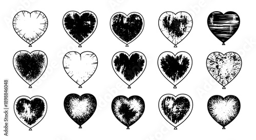 Collection of various heart shapes with different textures and styles