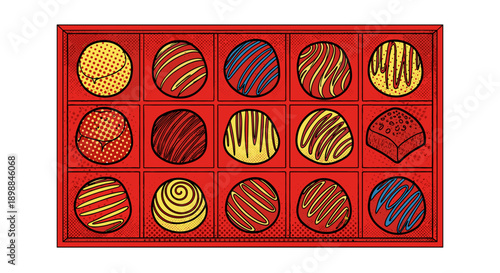 Assorted chocolate truffles in colorful wrappers red