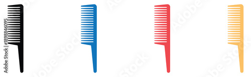 Set of colorful plastic hair combs isolated on white background for beauty and grooming products