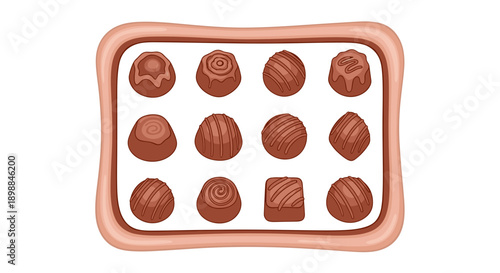 Assorted chocolates in a rectangular box with decorative wrapping