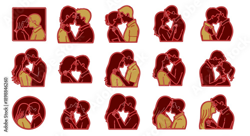 Collection of romantic couple illustrations with various affectionate poses