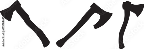 Silhouetted Axes: A set of black and white axes arranged in various poses, exuding a sense of rustic simplicity and the essence of craftsmanship.