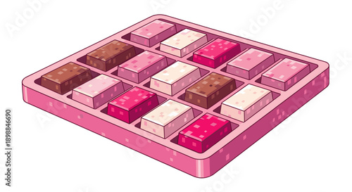 Assorted colorful chocolate candies arranged in a square box