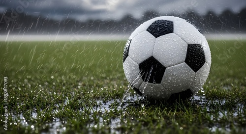 Wallpaper Mural Soccer ball covered with rain on field, dramatic weather sports shot Torontodigital.ca