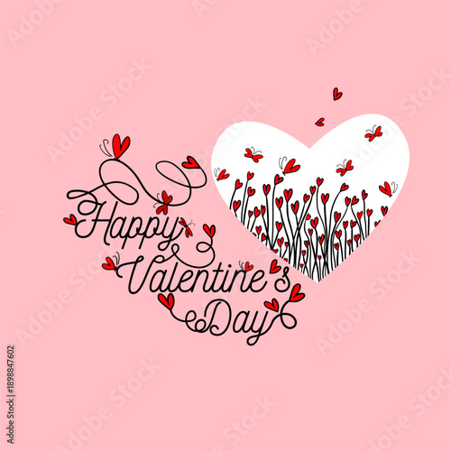 Flowers of the heart. Happy Valentine's Day postcard. Hand drawn. Not AI, vector illustration.