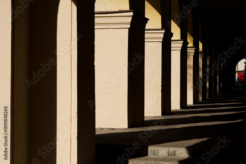 light and shadow on the columns of the old building. Light and shadow in architecture