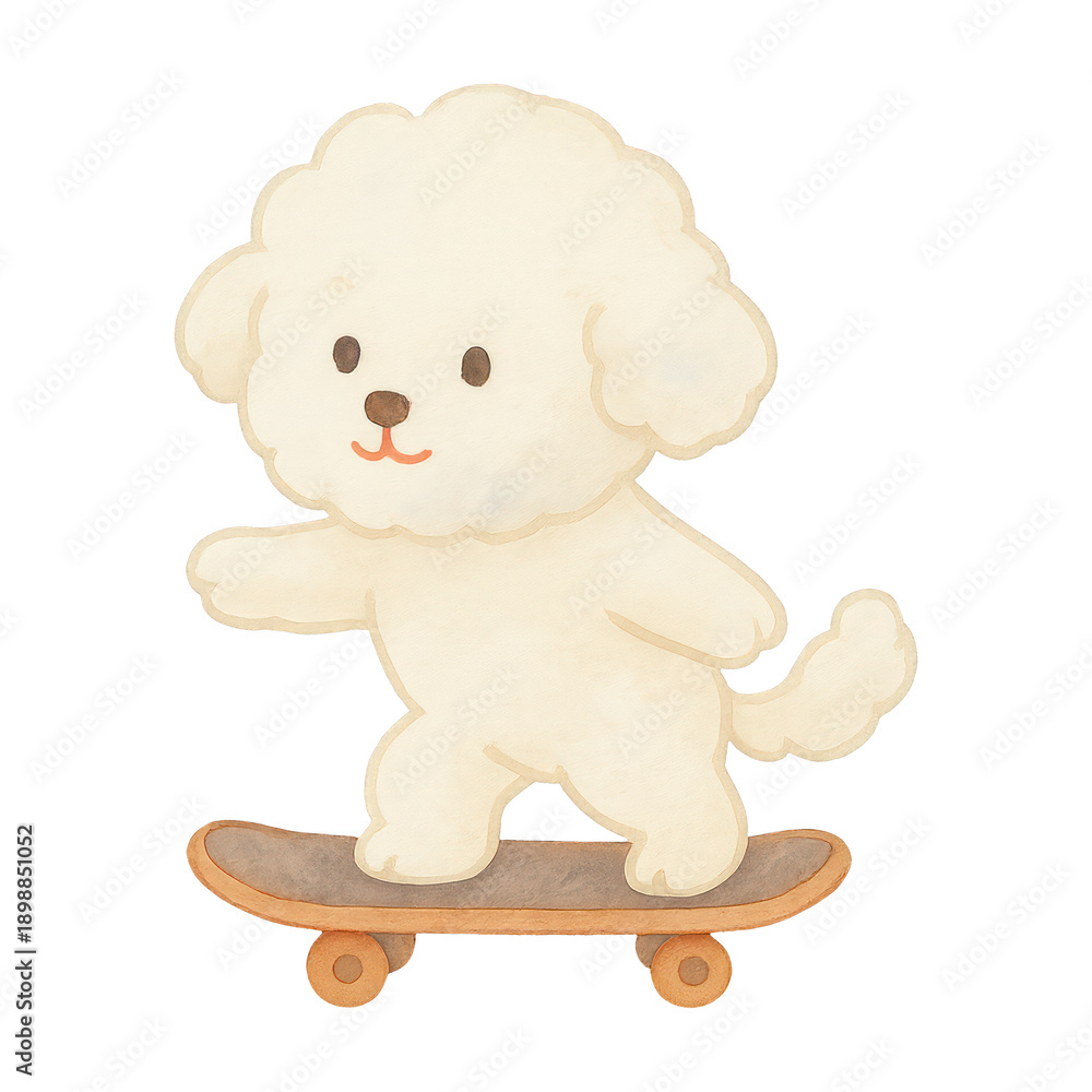 Obraz premium PNG Cute dog skateboarding illustration.