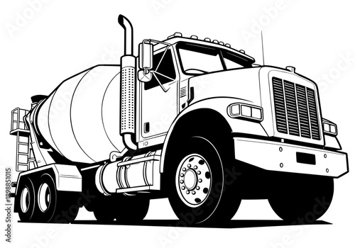 Low Angle View of a Concrete Mixer Truck Line Art Vector for Construction and Engineering