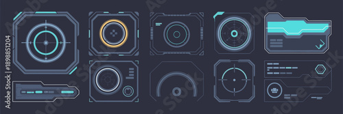 Glowing blue HUD targeting and data graphics – For tech promotions.