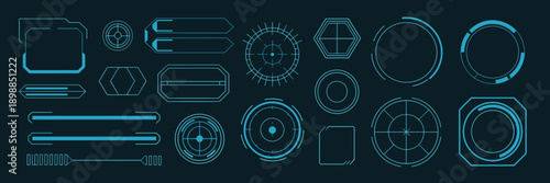 Geometric sci-fi interface components – For gaming UI design.