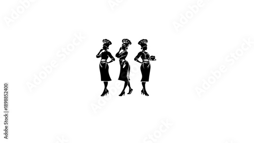 Female Chef Silhouette Set Cooking Kitchen Vector Illustration