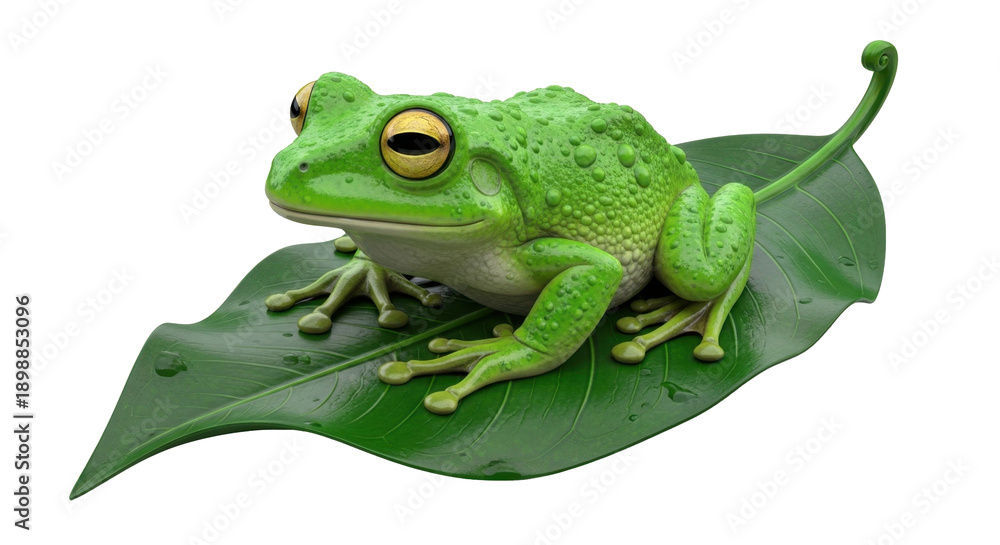 Fototapeta premium Green tree frog resting on a leaf