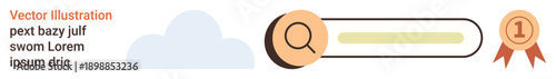 Online ranking, search engine optimization, cloud storage, web browsing, achievement, competition. Search bar with a cloud and award badge. Online ranking and SEO concept
