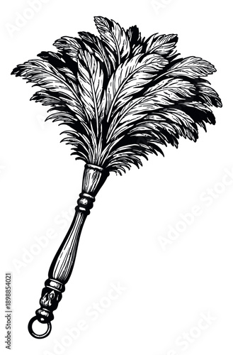 Hand drawn illustration of a feather duster depicting tidiness for home cleaning