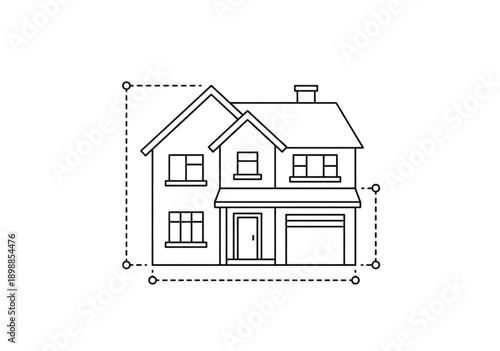 Modern two-story house with garage and chimney