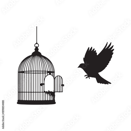 bird flying out of the birdcage freedom and liberty concept