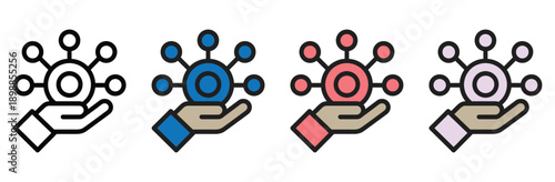 Teamwork and collaboration concept with colorful interconnected gears and hands in flat design illustration