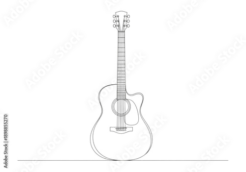 Acoustic guitar standing upright in elegant line art style