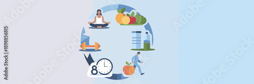 Healthy habits daily routine vector - Perfect for wellness coaching, lifestyle blogs, or productivity apps.