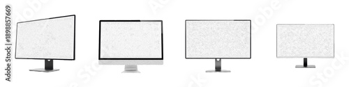 Photos Modern computer monitor mockup set, blank desktop screen display template, wides