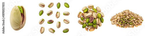 Fotografie Pistachio nuts set, organic roasted salted pistachios in shell and kernels, heal