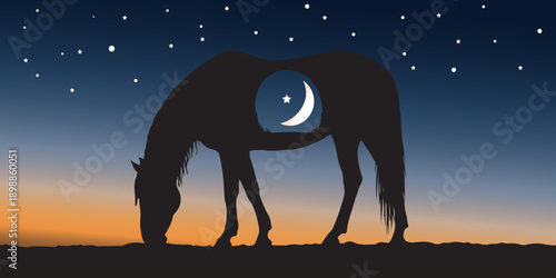 horse,moon,silhouette illustration for night scene vector graphic for poetic theme