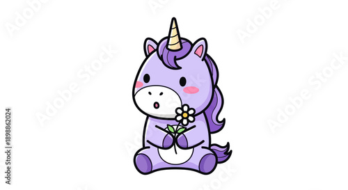 Cartoon unicorn holding flower