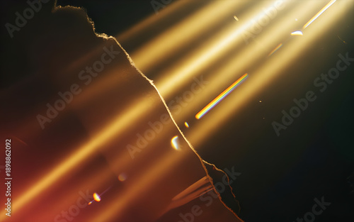 Golden Rays of Hope: Intense beams of radiant light burst through a dark fissure, creating a captivating display of luminosity and potential.