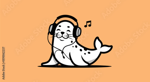 Cartoon seal listening to music