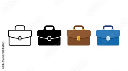 Business Briefcase Icons Vector Illustration | Office Bag Symbol Design, Corporate Work Graphic Art, Professional Career Logo, Black Brown Blue White Stylized Vector Clipart