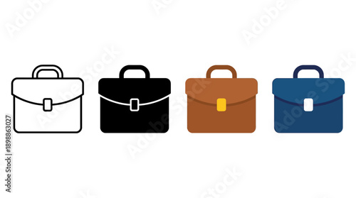 Business Briefcase Icons Vector Illustration | Office Bag Symbol Design, Corporate Work Graphic Art, Professional Career Logo, Black Brown Blue White Stylized Vector Clipart