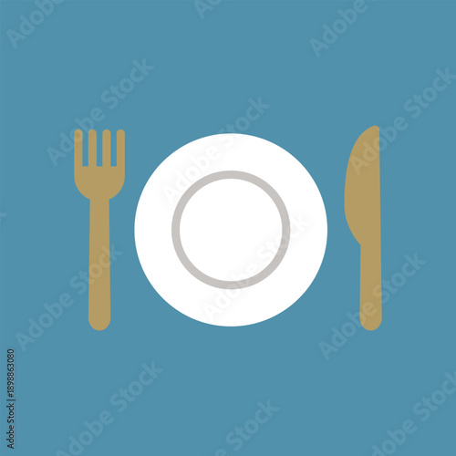 お皿とナイフとフォークのカラーアイコン