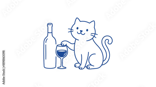 Funny Cat Wine Glass Bottle Vector Design, Minimalist Line Art Illustration, Playful Animal Graphic, Whimsical Decorative Ornament, Creative Cartoon Style, Modern Artistic Humor Vector
