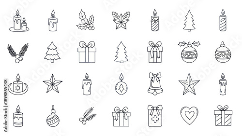 Christmas Icons: Festive Holiday Symbols - Candles, Trees, Gifts, Ornaments, Bells & Holly