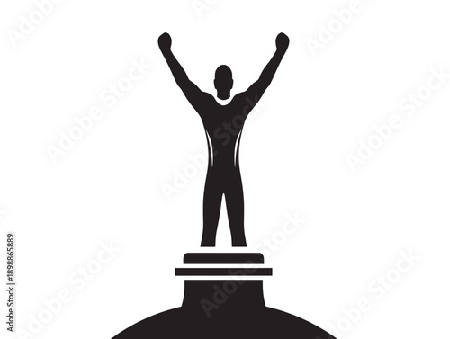Victory pose silhouette on pedestal