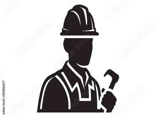 Construction worker silhouette with hammer
