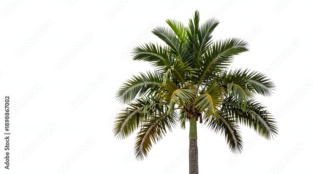 Obraz premium Isolated majestic palm tree with vibrant green fronds stands against a white backdrop