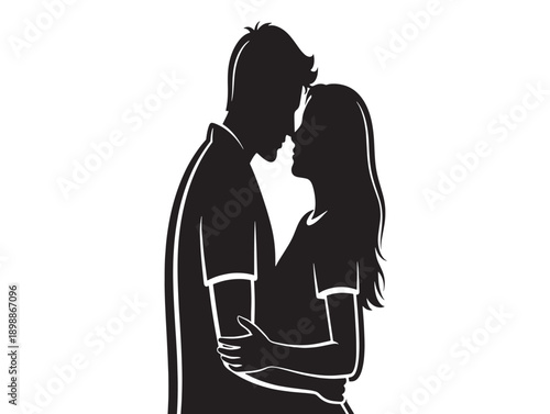 Romantic couple silhouette embracing vector illustration