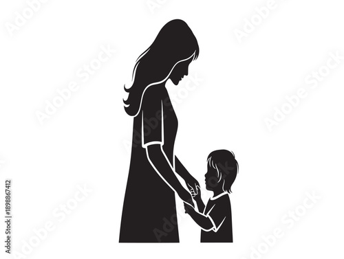 Minimalist silhouette of mother and child